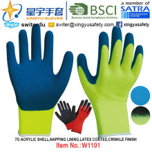 Gants d&#39;hiver, gants en latex recouverts de latex acrylique 7g (W1101) Finition enroulée avec certificat CE, En420, En388, En511.